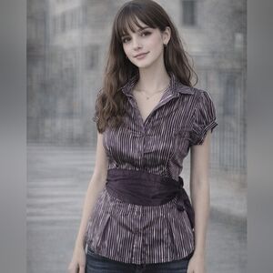 Chic Striped Women's Button Down Shirt